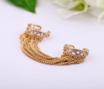 歐美時尚飾品 流蘇鑲鉆雙指戒指，彰顯個性之美